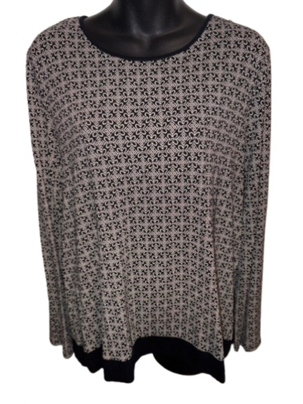J. Jill wearever collection Black & Cream Patterned Long-Sleeve Top size L